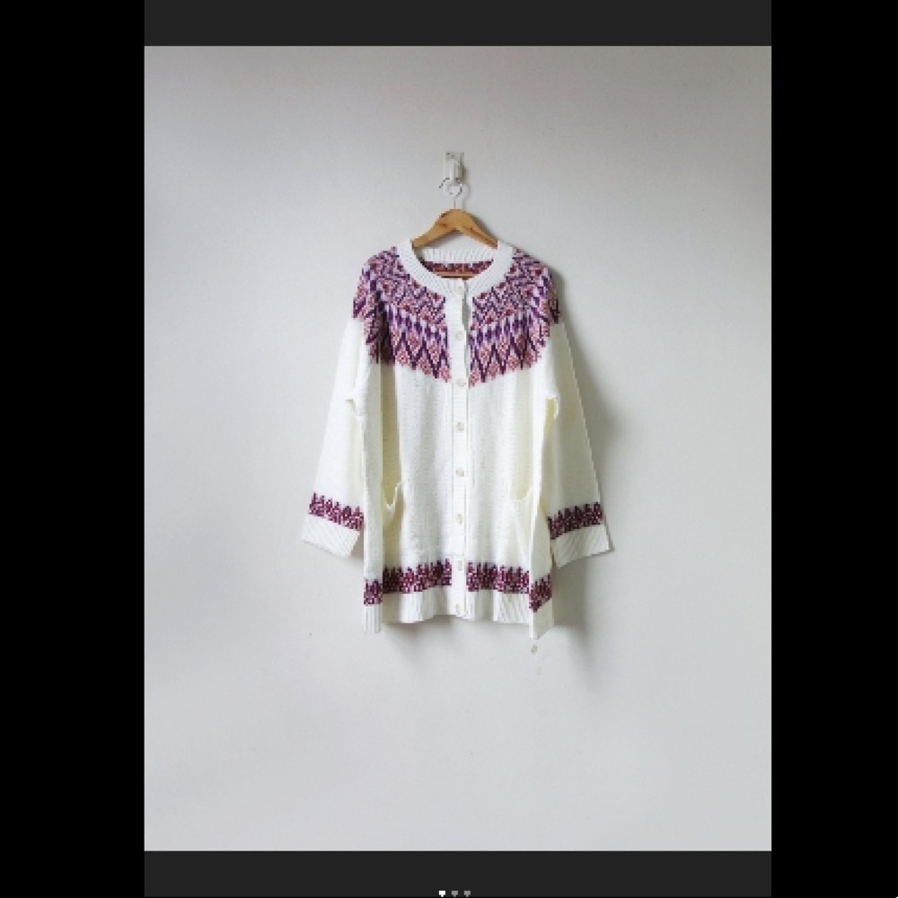 Sweater cardigan fair isle 2X acrylic button-down